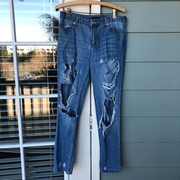 Forever 21 Denim - Forever 21 Distressed Jeans Ripped Holes Blue High Waisted Rise 28